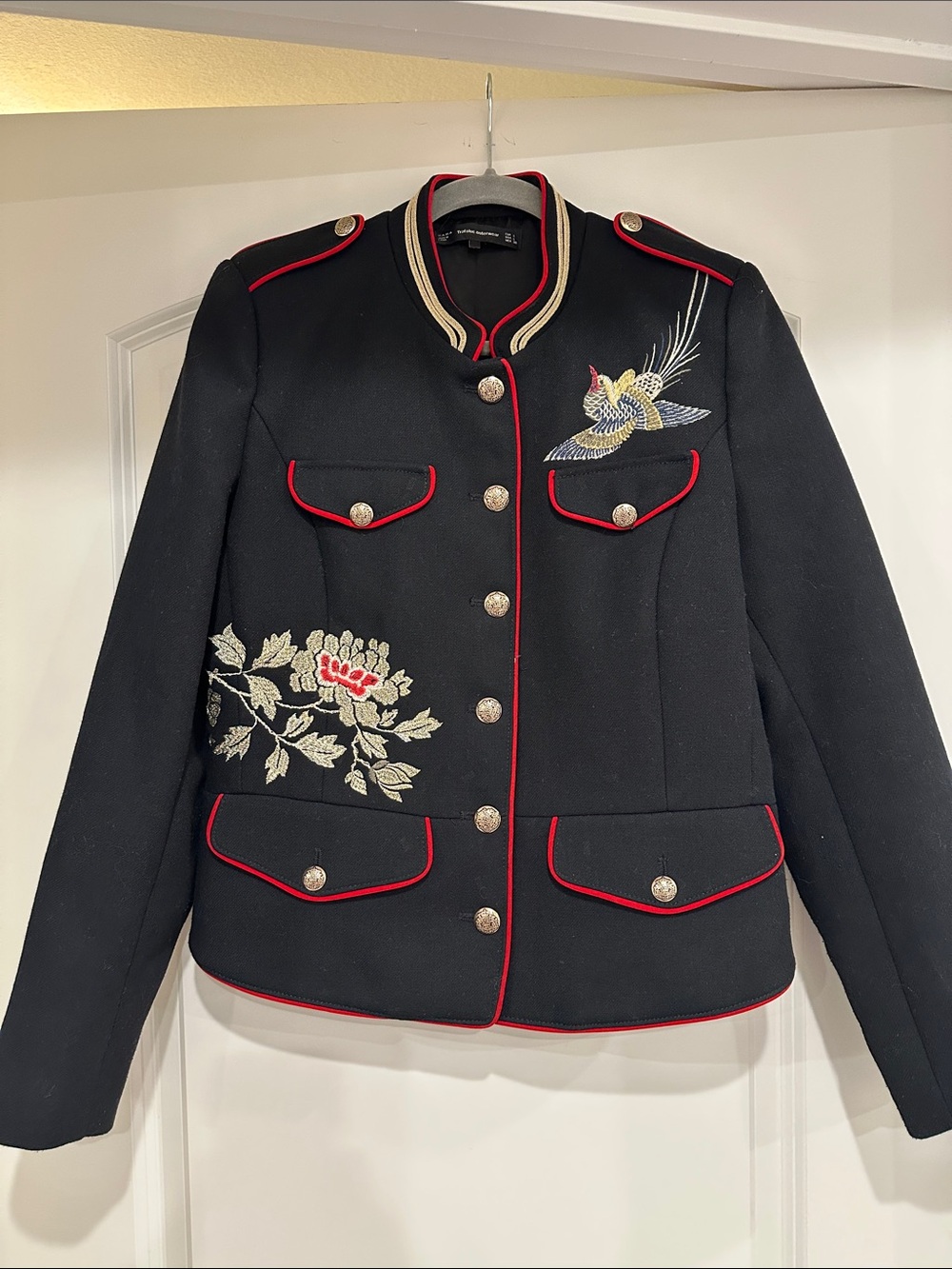 Zara Black Jacket with Red Trim and Gold Embroidery
